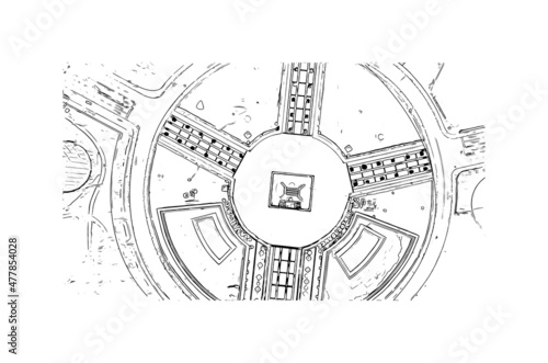 Building view with landmark of Lome is the 
capital in Togo. Hand drawn sketch illustration in vector.