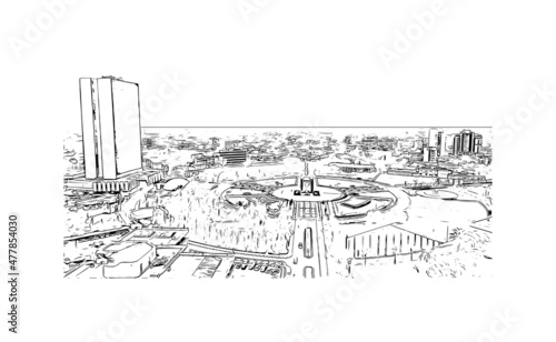 Building view with landmark of Lome is the 
capital in Togo. Hand drawn sketch illustration in vector.