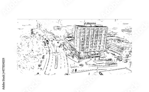 Building view with landmark of Lome is the 
capital in Togo. Hand drawn sketch illustration in vector.