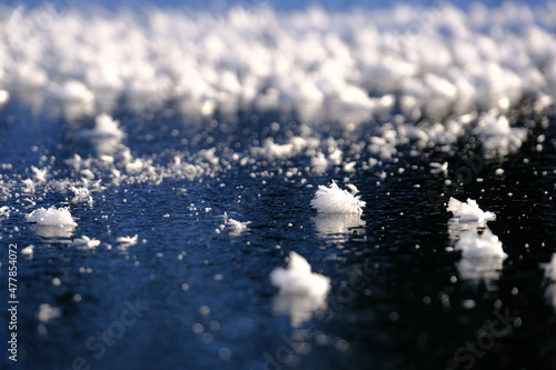 Fascinating ice crystalls on a frozen lake photo