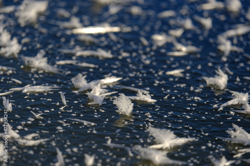 Fascinating ice crystalls on a frozen lake photo