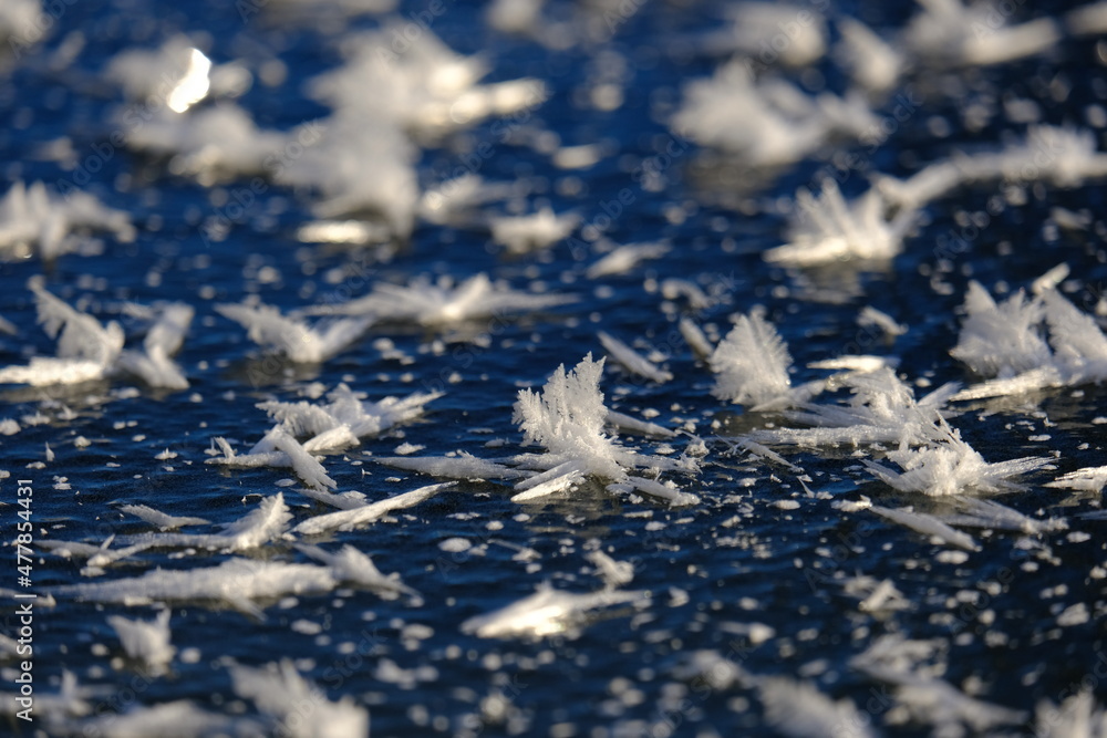 Fascinating ice crystalls on a frozen lake