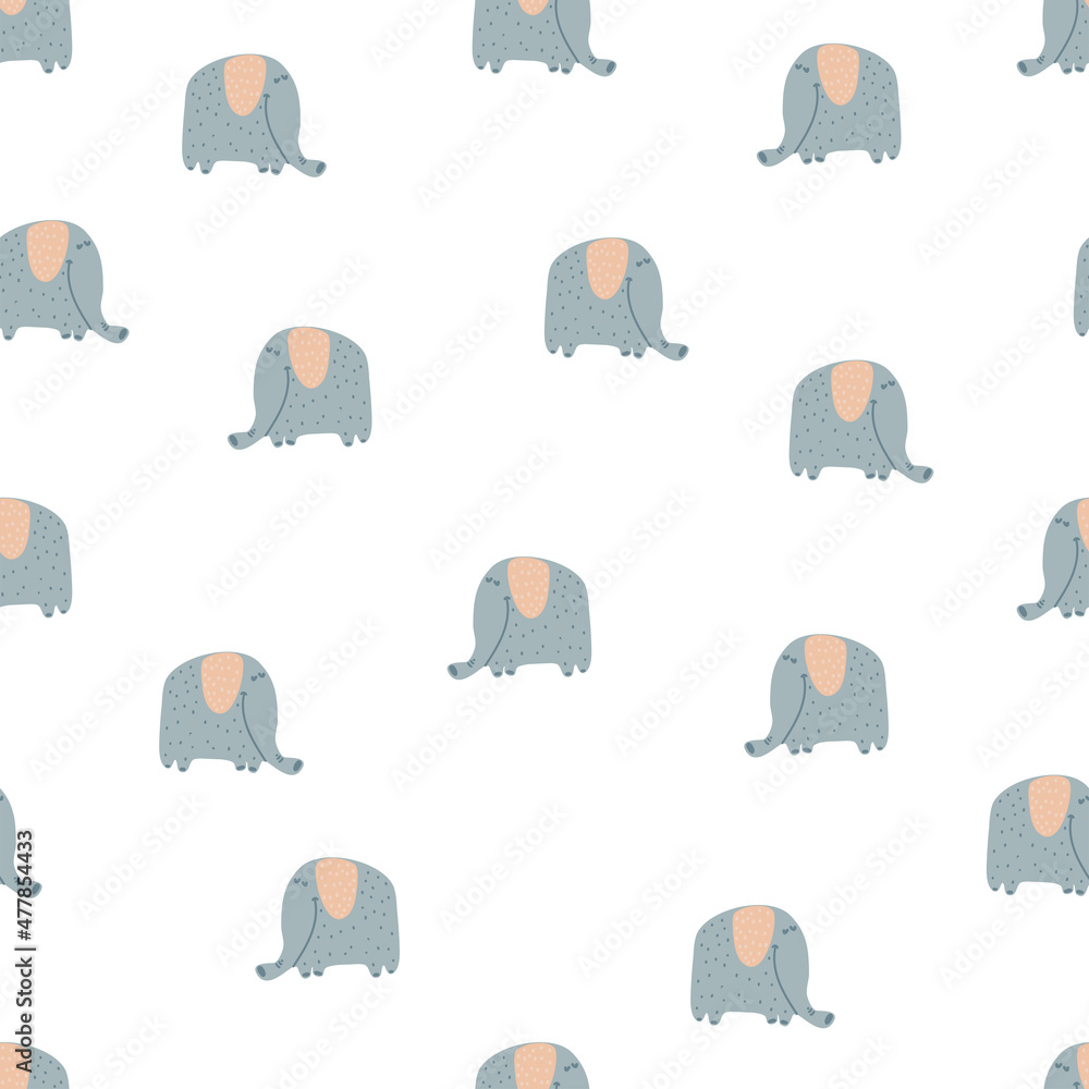 Cute seamless pattern with elephant in scandinavian doodle style. Cute seamless pattern with elephant in scandinavian doodle style.