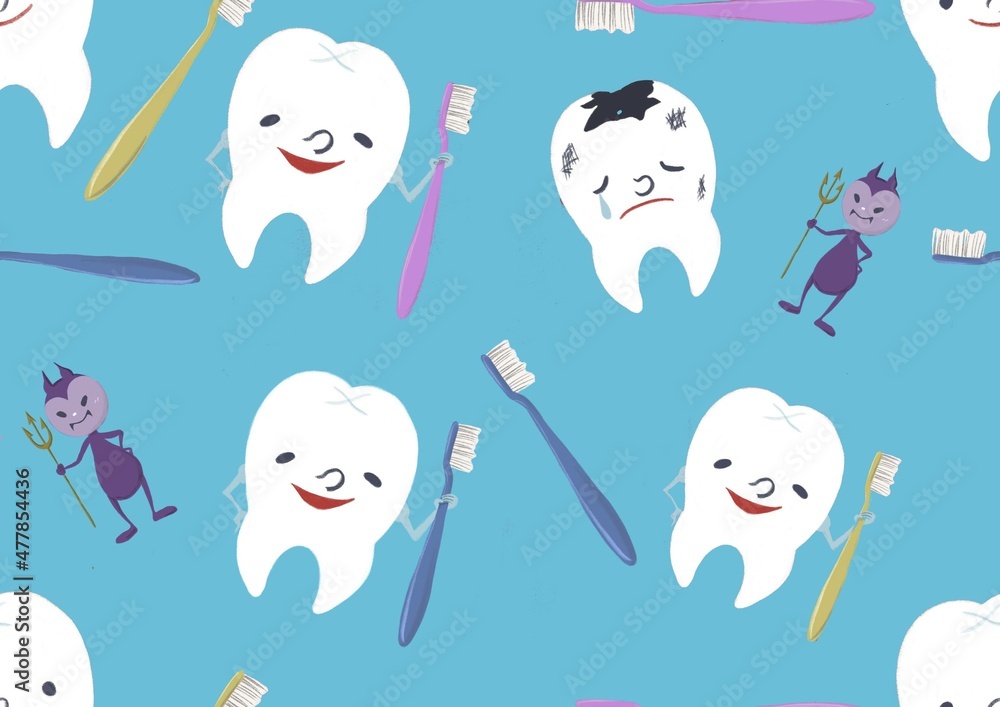 Obraz premium 歯磨きイラストセット