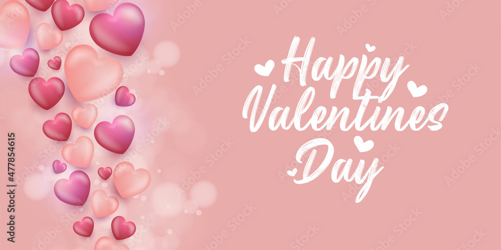 Happy Valentine's day banner with hearts flying vector design