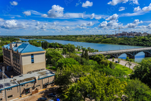 Aerial view of the downtown area of Saskatoon, Saskatchewan, Canada