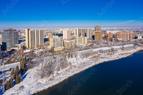 Aerial view of the downtown area of Saskatoon, Saskatchewan, Canada