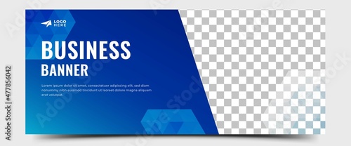 Horizontal Business banner template design. Editable modern horizontal banner with place for photo.