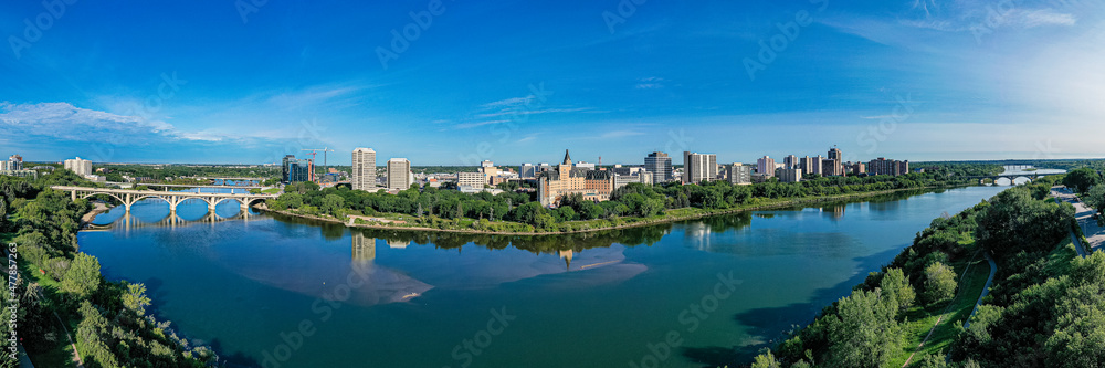 Aerial view of the downtown area of Saskatoon, Saskatchewan, Canada