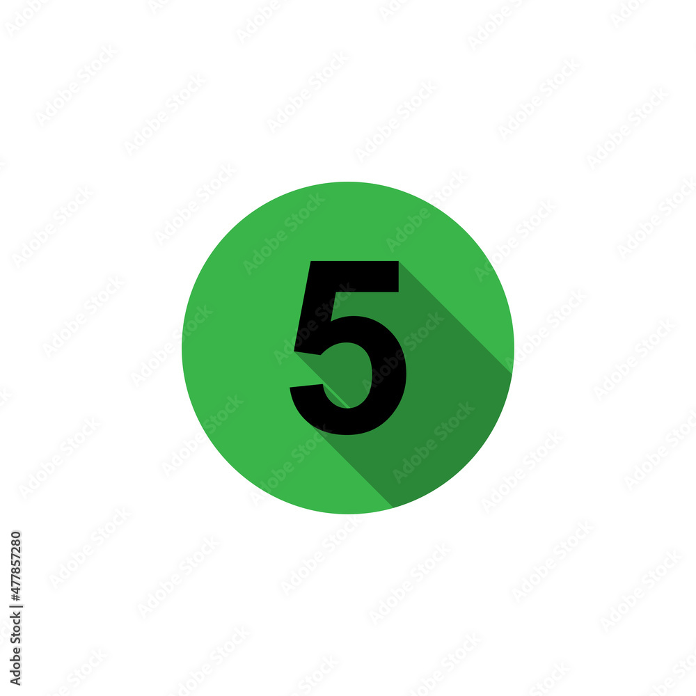 number 5, isolated in a circle with shadows number 5, isolated in a circle with shadows