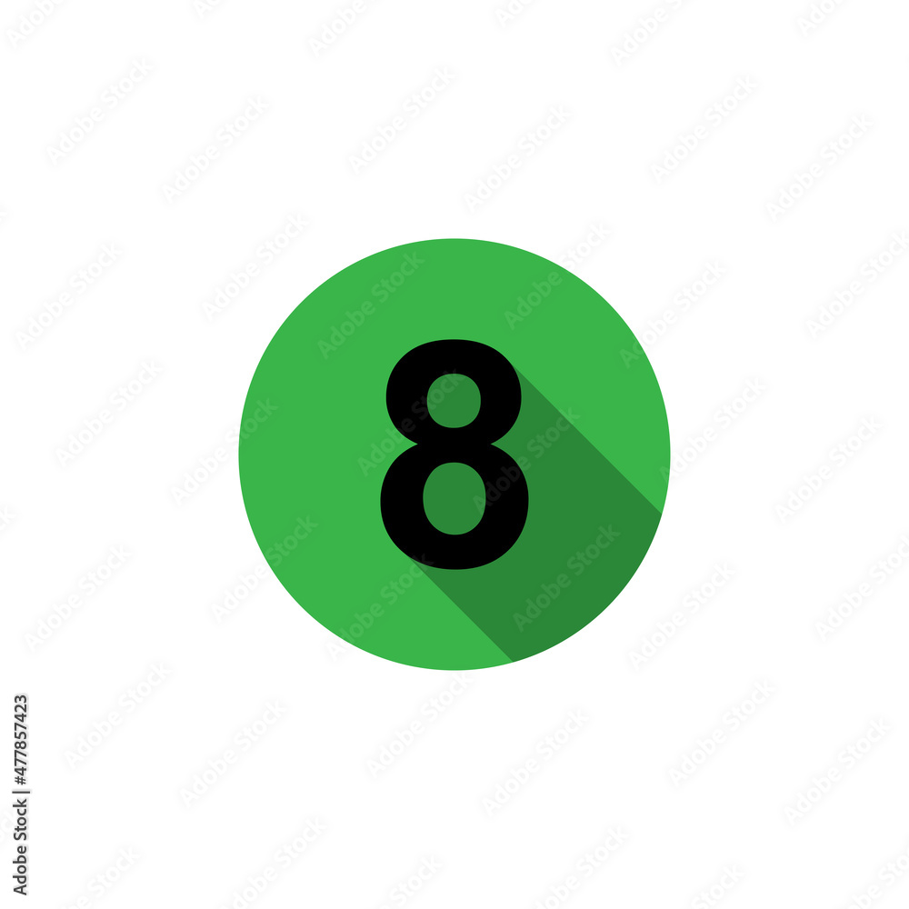 number 8, isolated in a circle with shadows number 8, isolated in a circle with shadows