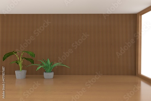 plant or houseplant in wood room in 3D rendering