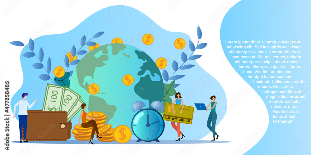 Obraz premium Bank transfers.Financial payments between countries.The concept of safe movement of funds.Poster in business style.Flat vector illustration.