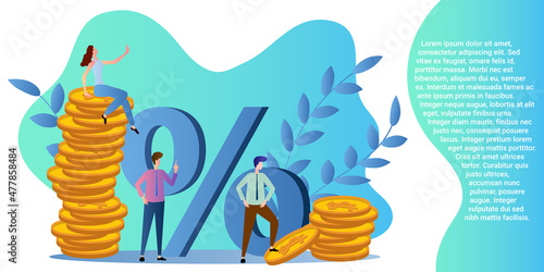 Bank interest.Banking, profitability and cheap loans.The concept of financial activity.A business-style poster.Flat vector illustration.