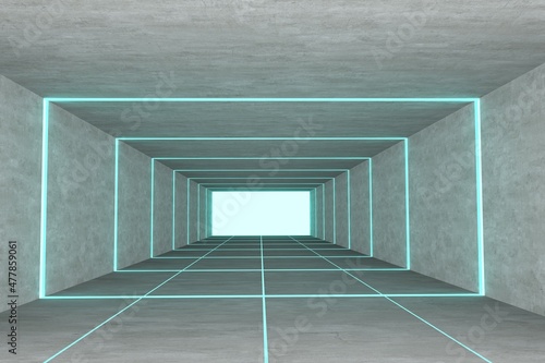 abstract concrete way interior with light in 3D rendering