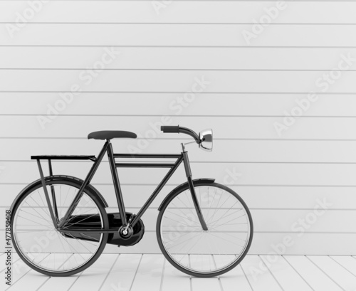 classic bike in black on white background in 3D rendering