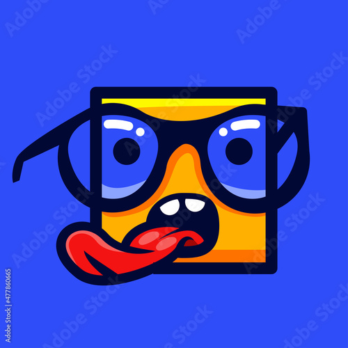 cartoon artwork cool character wearing glasses, tongue sticking out
