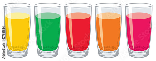 vector set of colorful glasses with tasty fresh juice