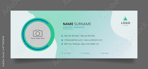 Business email signature with an author photo place modern and minimal design layout and gradient background