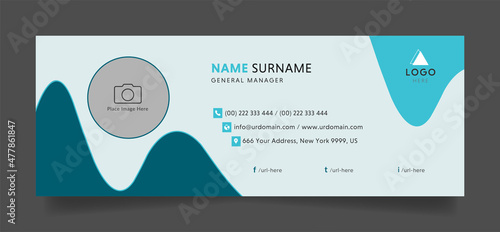 Email signature template with an author photo place modern layout design. corporate esignature for office or company 