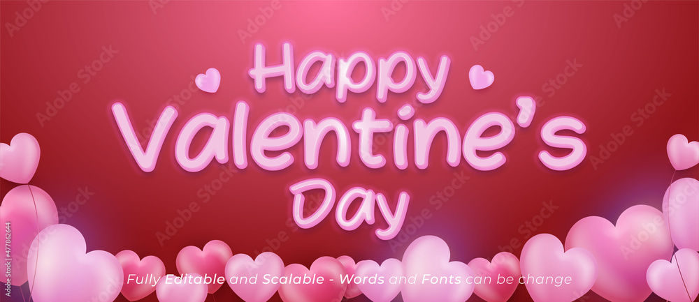 Realistic banner valentine's day editable text with hearts 3d background