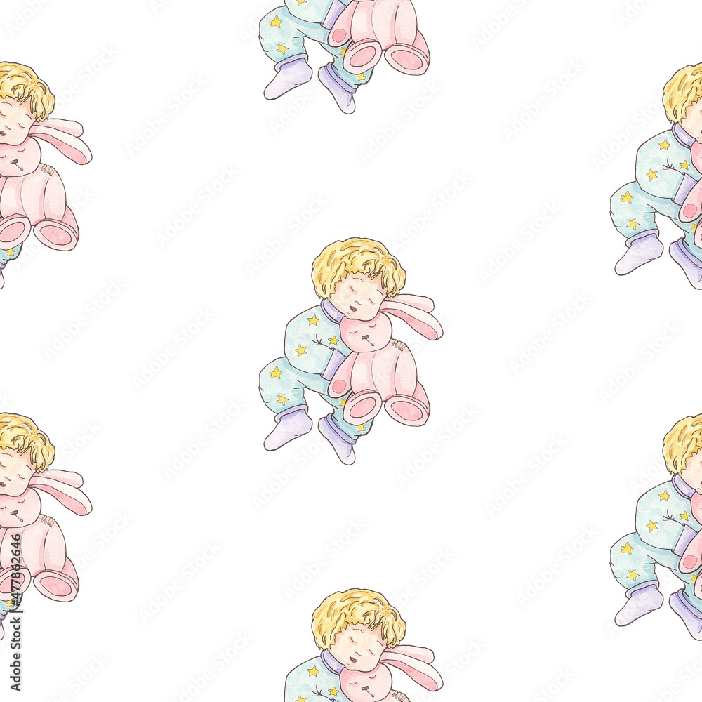Illustration of a little boy sleeping on a white background