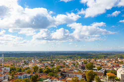 Cityscape of Edirne with cloudy sky from Selimiye Mosque. photo