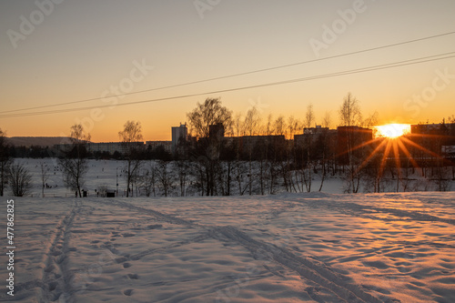 winter sunset over the city