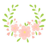 Lovely hand drawn floral vector wreath. Flat style cute colorful flowers and twigs isolated on white background. Empty floral frame. A simple garland of abstract flowers