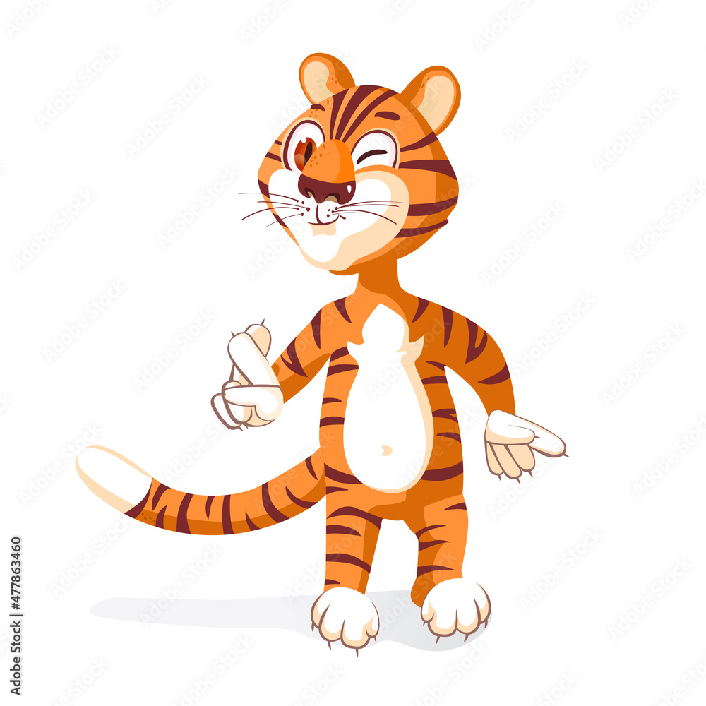 Cute Tiger cub makes good luck gesture.
Adorable Wild Animal Cartoon Character. Happy Chinese new year greeting card. 2022 Tiger zodiac. Illustration For children, decor, banner, emblem Adorable Cute Tiger cub makes good luck gesture.
Adorable Wild Animal Cartoon Character. Happy Chinese new year greeting card. 2022 Tiger zodiac. Illustration For children, decor, banner, emblem Adorable