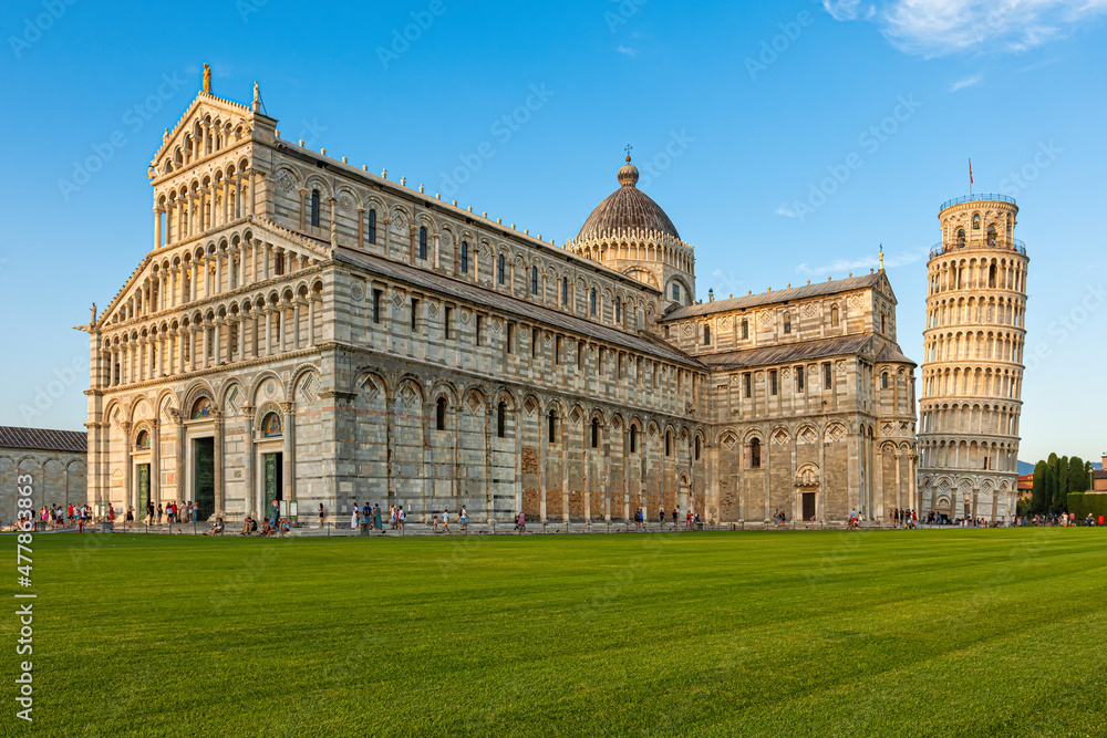 the world famous Piazza dei Miracoli in Pisa. the construction of the cathedral was begun in 1064