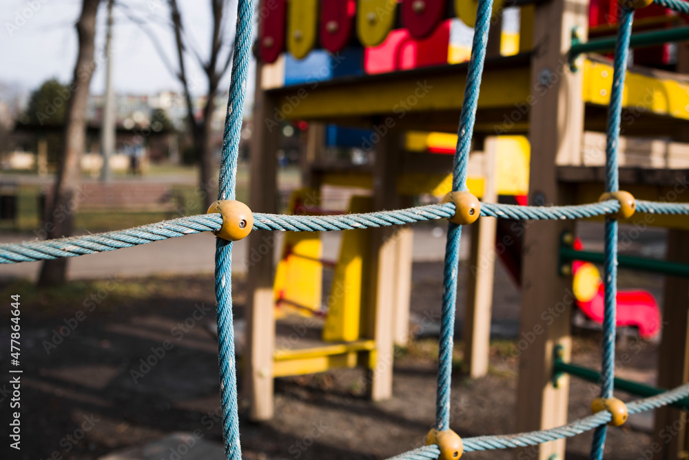 Playground with rope net for climbing , Close up view