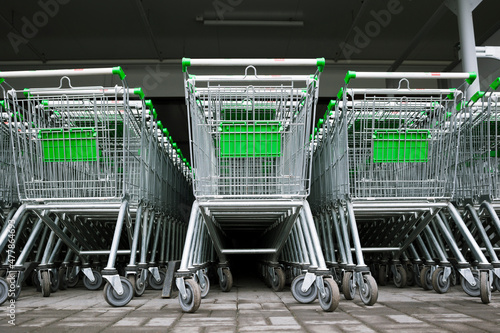 row of empty cart in the supermarket .