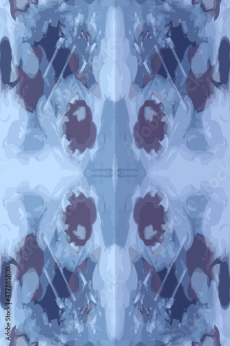 Vector EPS10 seamless background - Kaleidoscope 1. Enchanted Frozen Garden. Ice crystals on the window glass, illusion of figures, faces and flowers, light and shadow on vertical panels.