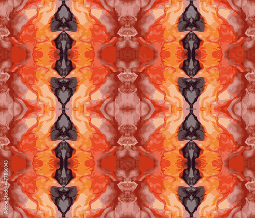 Vector EPS10 seamless background - Kaleidoscope 2. Creatures of Abyss. Boiling flames, illusion of many faces, silhouettes, figures that change from different view angles. Bright vertical ornament.