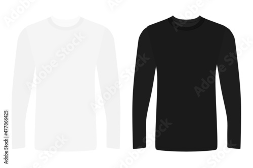Two Long sleeve t shirt template mock up black and white color svg vector illustration