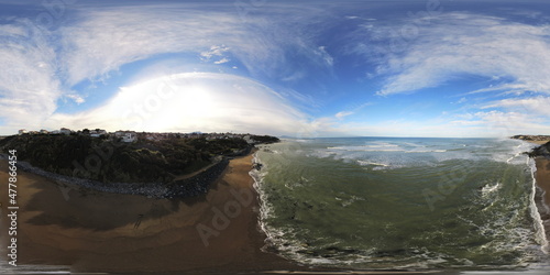 360 Aerial photosphere : plage de  Guéthary, village authentique du Pays Basque
