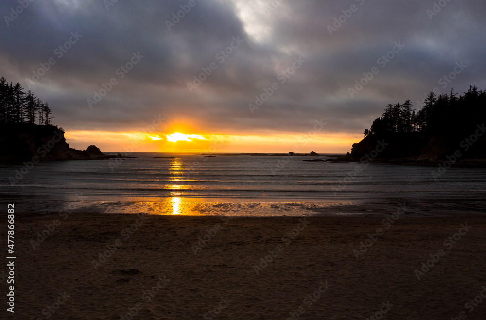 Sunset at the Sunset Beach in Oregon Pacific coastline