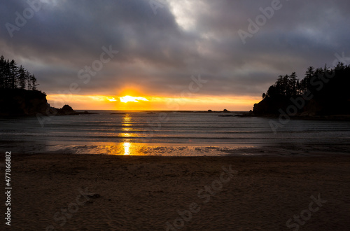 Sunset at the Sunset Beach in Oregon Pacific coastline