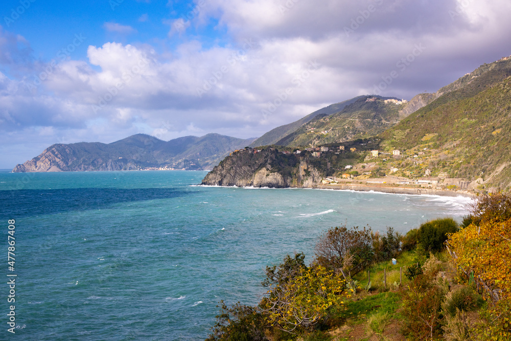Beautiful coast of Cinque Terre in Italy on a sunny day - travel photography