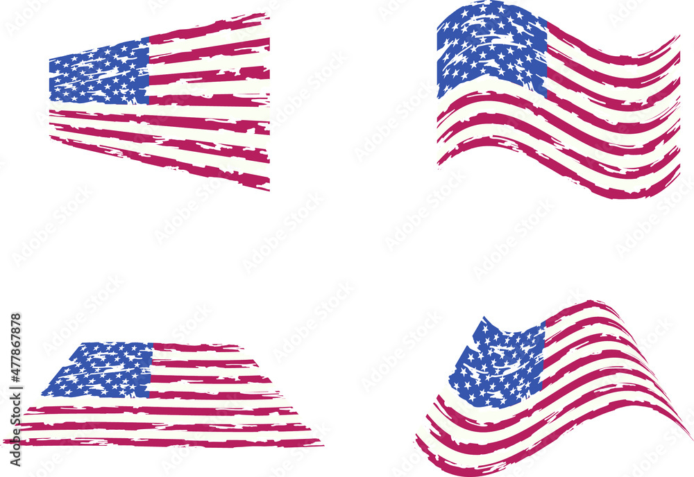 USA Flag, vector flag, American flag, army, military, veterans, navy, patriotic. Waving flag set.