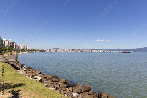 Coastline in Avenida Beira-Mar, Florianopolis city, Santa Catarina, Brazil.