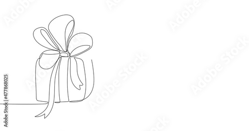 Animated continuous one line drawing of   gift box. Wrapped surprise package for christmas or birthday party. Party and celebration concept.
