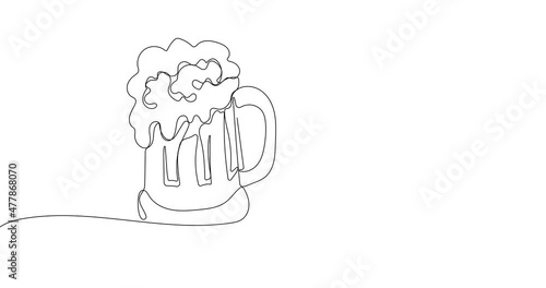 Animated continuous one line drawing of   Beer mug