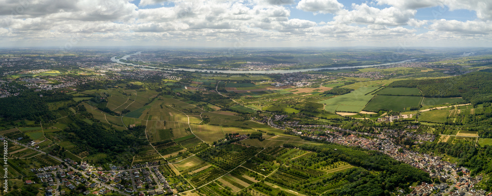 Drone / Aerial view - fields of the Rheingau close to Freudenberg Wiesbaden, Hessen Germany