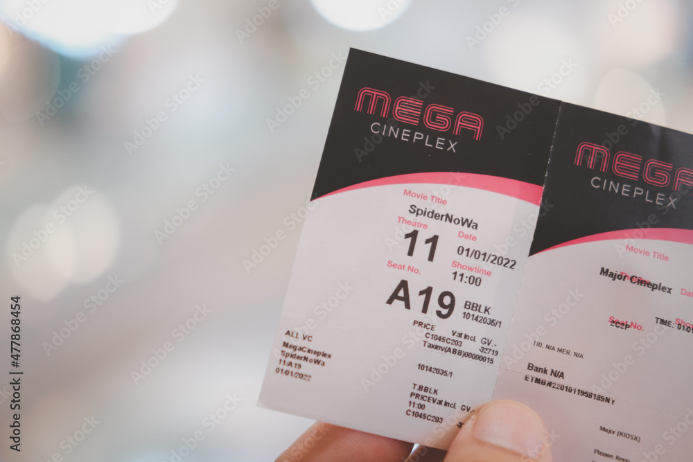 Samut Prakan, Thailand - January 1, 2022 : Movie ticket is Spider-man