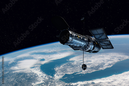 Fotografiet The Hubble Space Telescope is a space telescope that was launched into low earth