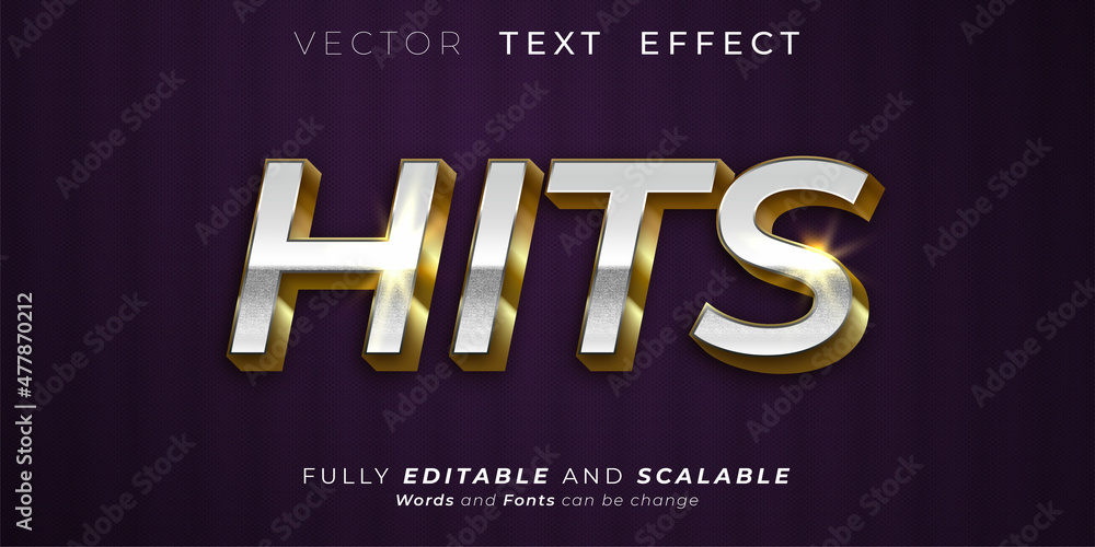 Editable text effect, Hits silver 3d style illustrations