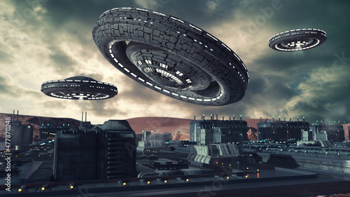 Fotografia 3d render. UFO spaceship concept