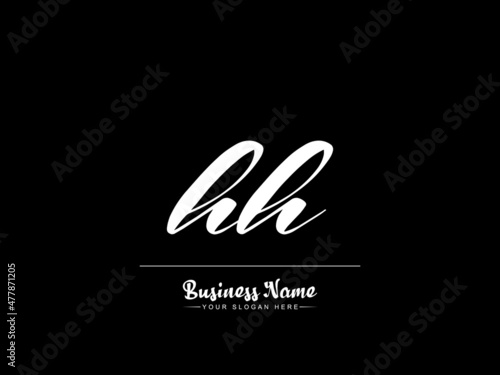 Letter HH Signature Logo, Small hh Logo Template Vector Stock